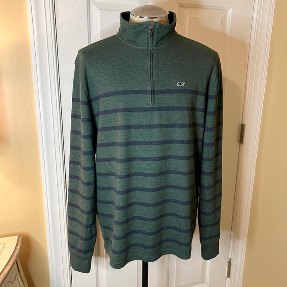 NWOT Men's Vineyard Vines Breton Stripe Saltwater 1/4 Zip Pullover Sweater LARGE - Picture 1 of 5